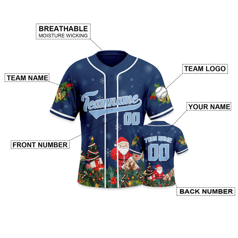Christmas Day Custom Navy Light Blue-White Santa Claus Authentic Baseball Jersey