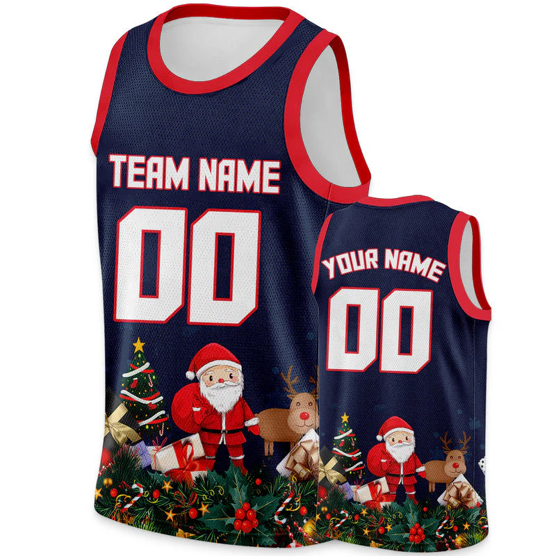 Christmas Day Custom Navy White-Red Santa Claus Authentic Basketball Jersey