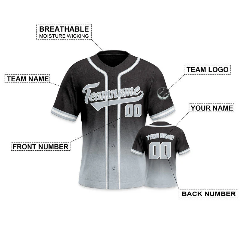Custom Black Gray-White Authentic Fade Fashion Baseball Jersey