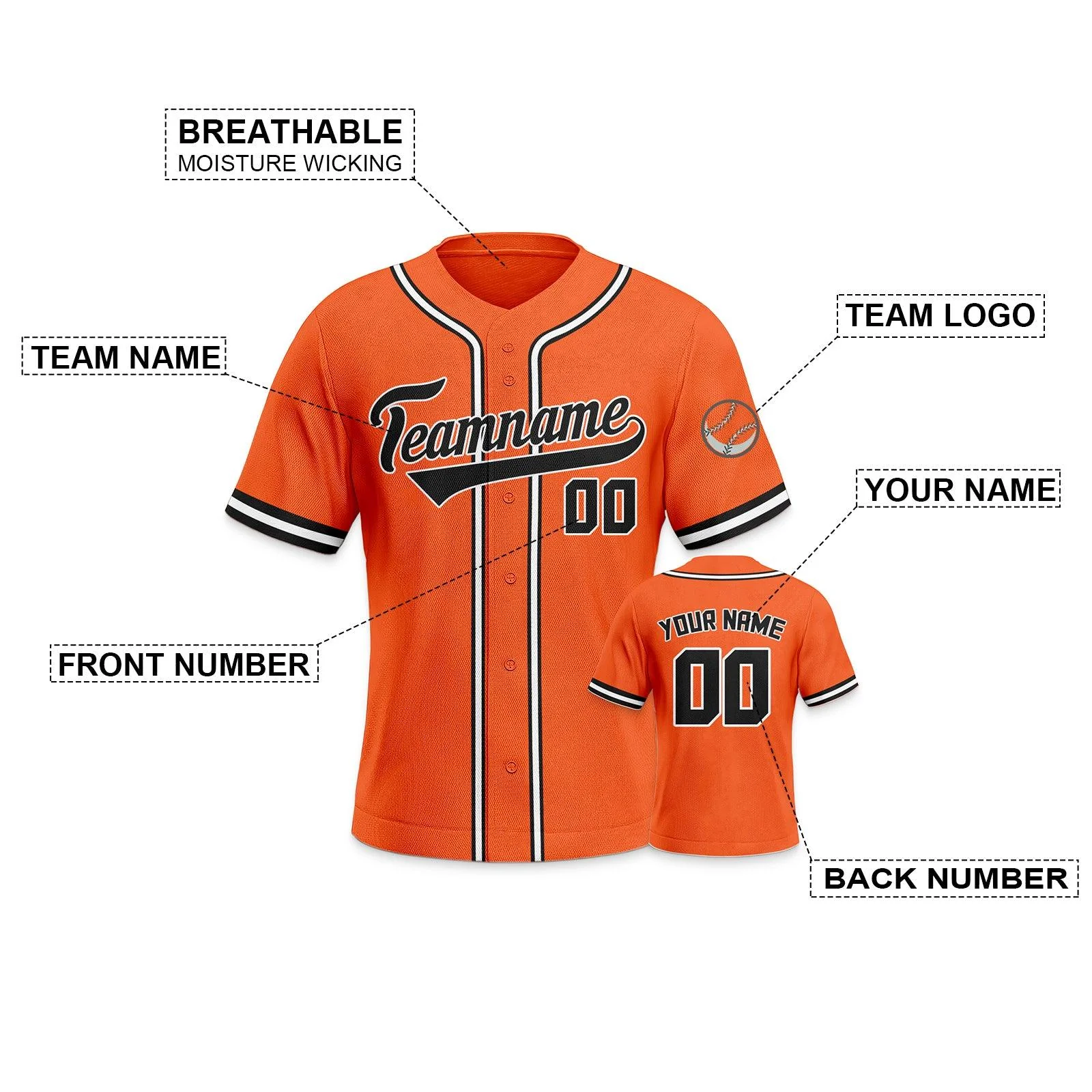 Custom Orange Black-White Authentic Classic Baseball Jersey