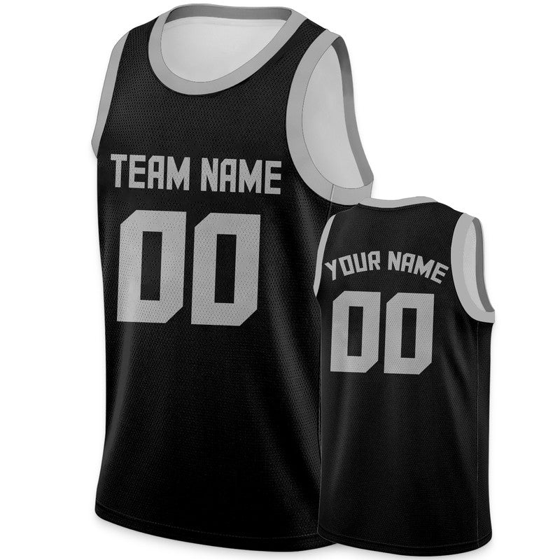 Custom Black Gray Round Neck Rib-Knit Basketball Jersey