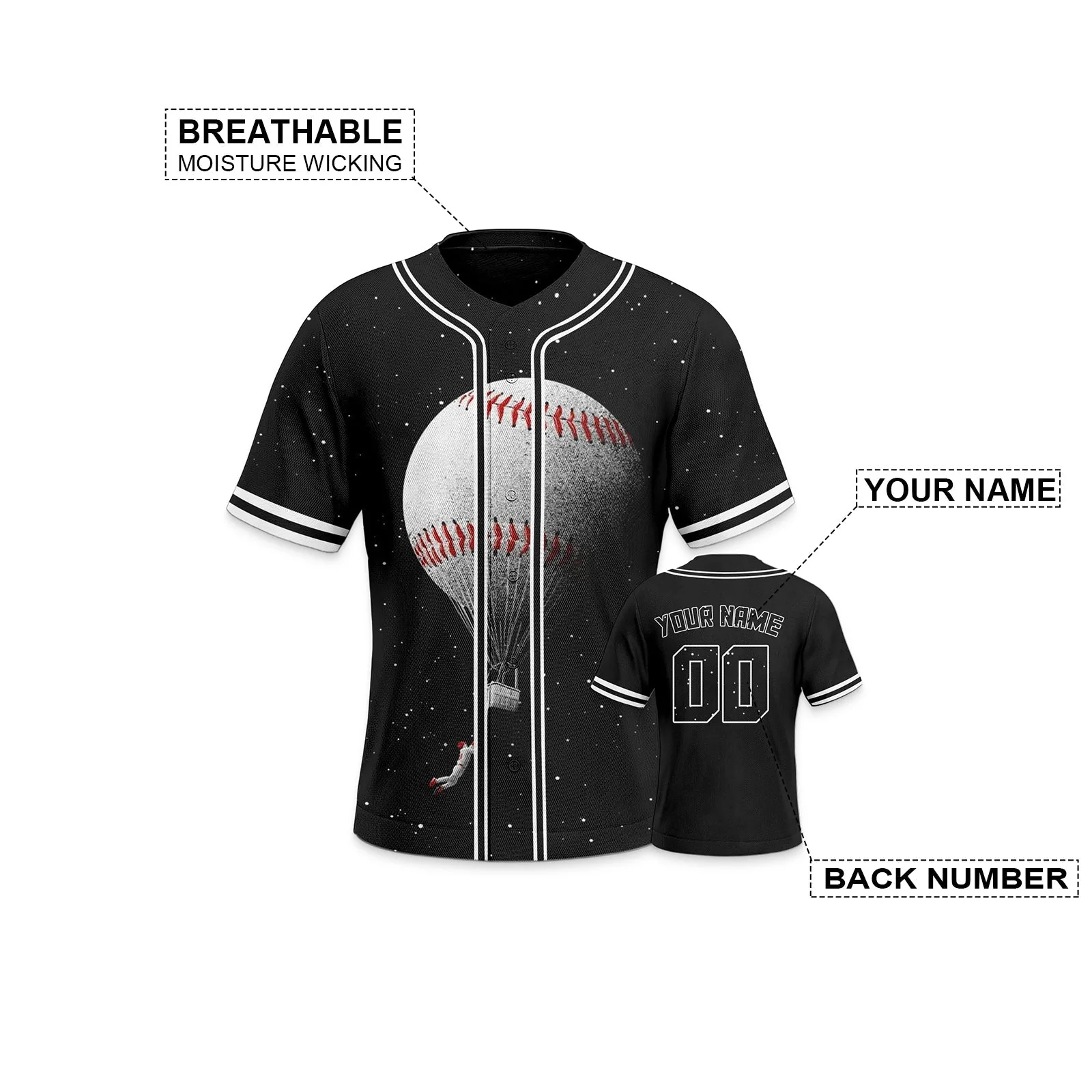 Custom Black White-Red 3D Pattern Design Space Authentic Baseball Jersey