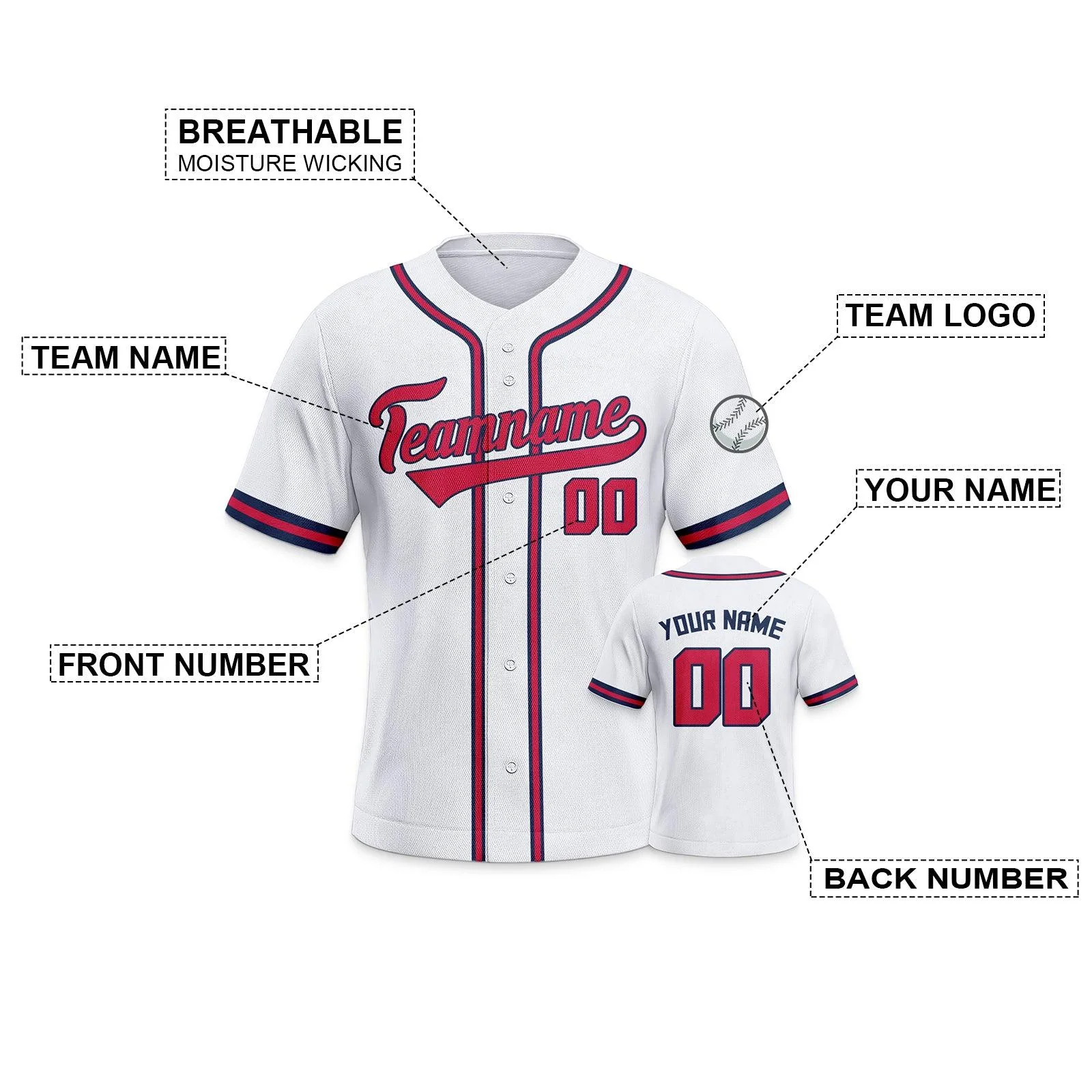 Custom White Red-Navy Authentic Classic Baseball Jersey