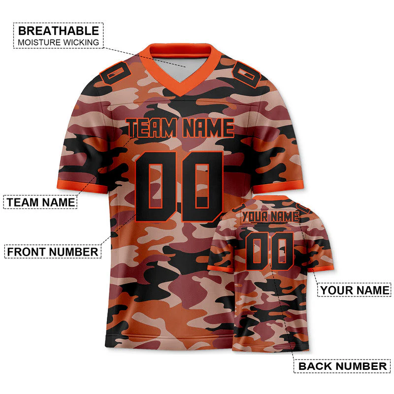 Custom Camo Black-Orange Authentic Salute To Service Football Jersey
