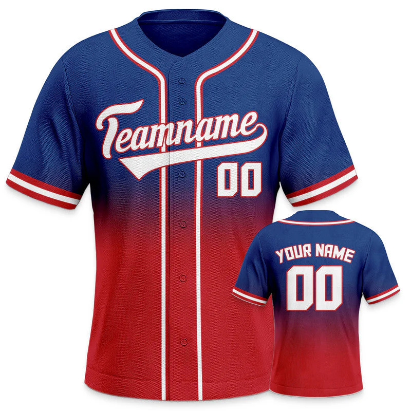 Custom Royal Red-White Authentic Fade Fashion Baseball Jersey