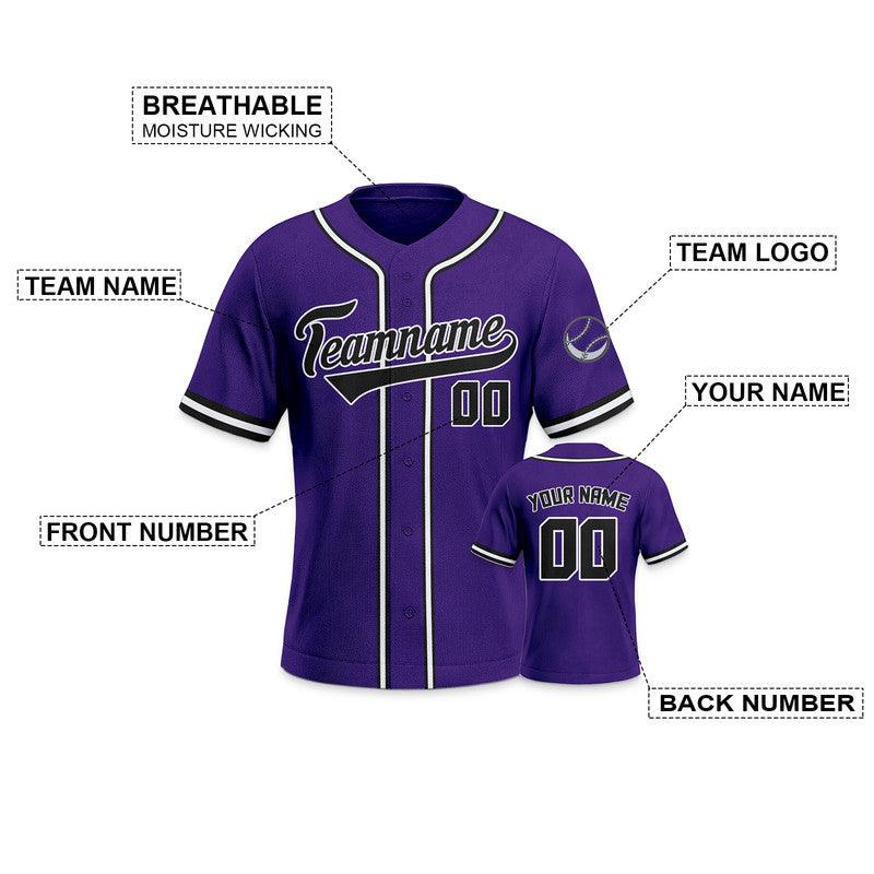 Custom Purple Black-White Authentic Baseball Jersey