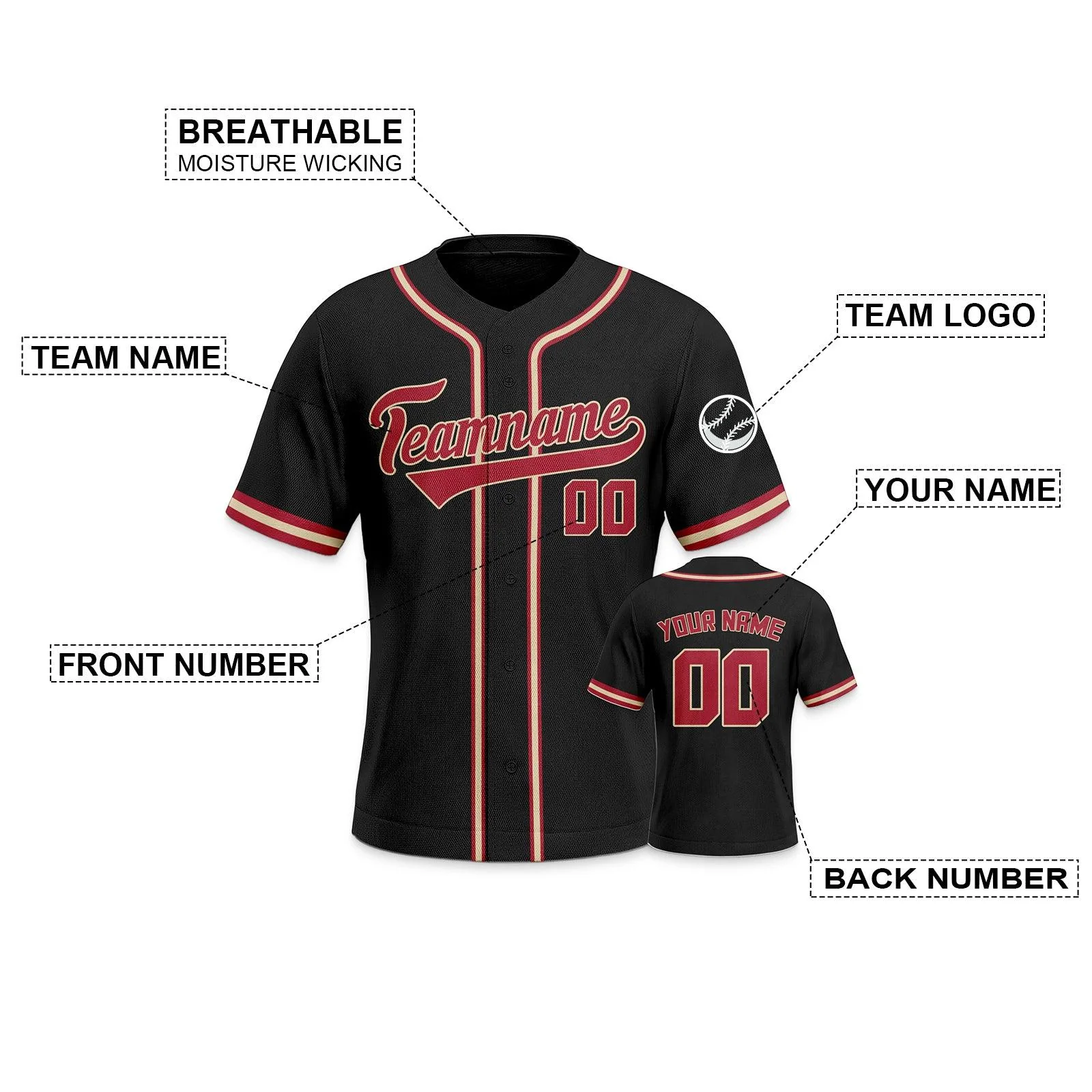 Custom Black Red-Gold Authentic Classic Baseball Jersey