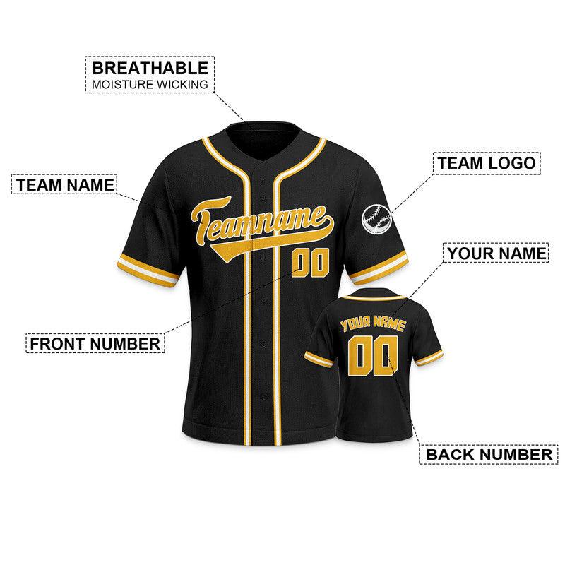 Custom Black Gold-White Authentic Baseball Jersey