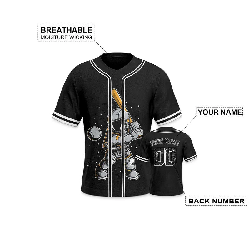 Custom Black Gray-White 3D Pattern Design Space Authentic Baseball Jersey