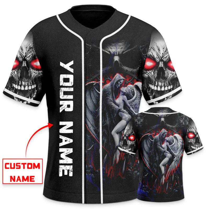 Death And Angel Forbidden Couple Love Skull Custom Baseball Jersey