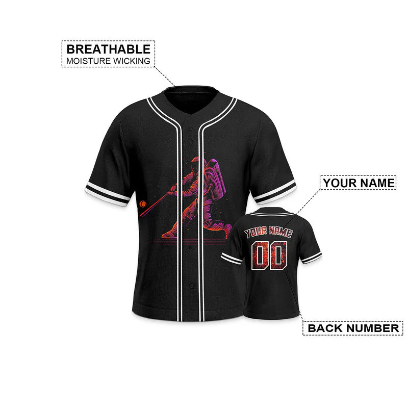 Custom Black Pink-White 3D Pattern Design Space Authentic Baseball Jersey